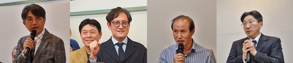 (왼쪽부터) 정세환 학장, 김응호 전 회장, 이석초 감사, 김동영 학술위원장